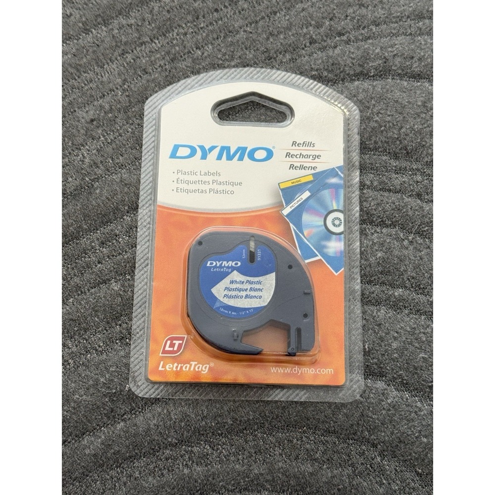 DYMO LetraTag Plastic Label Tape Cassette 1/2" x 13ft White New In Packaging